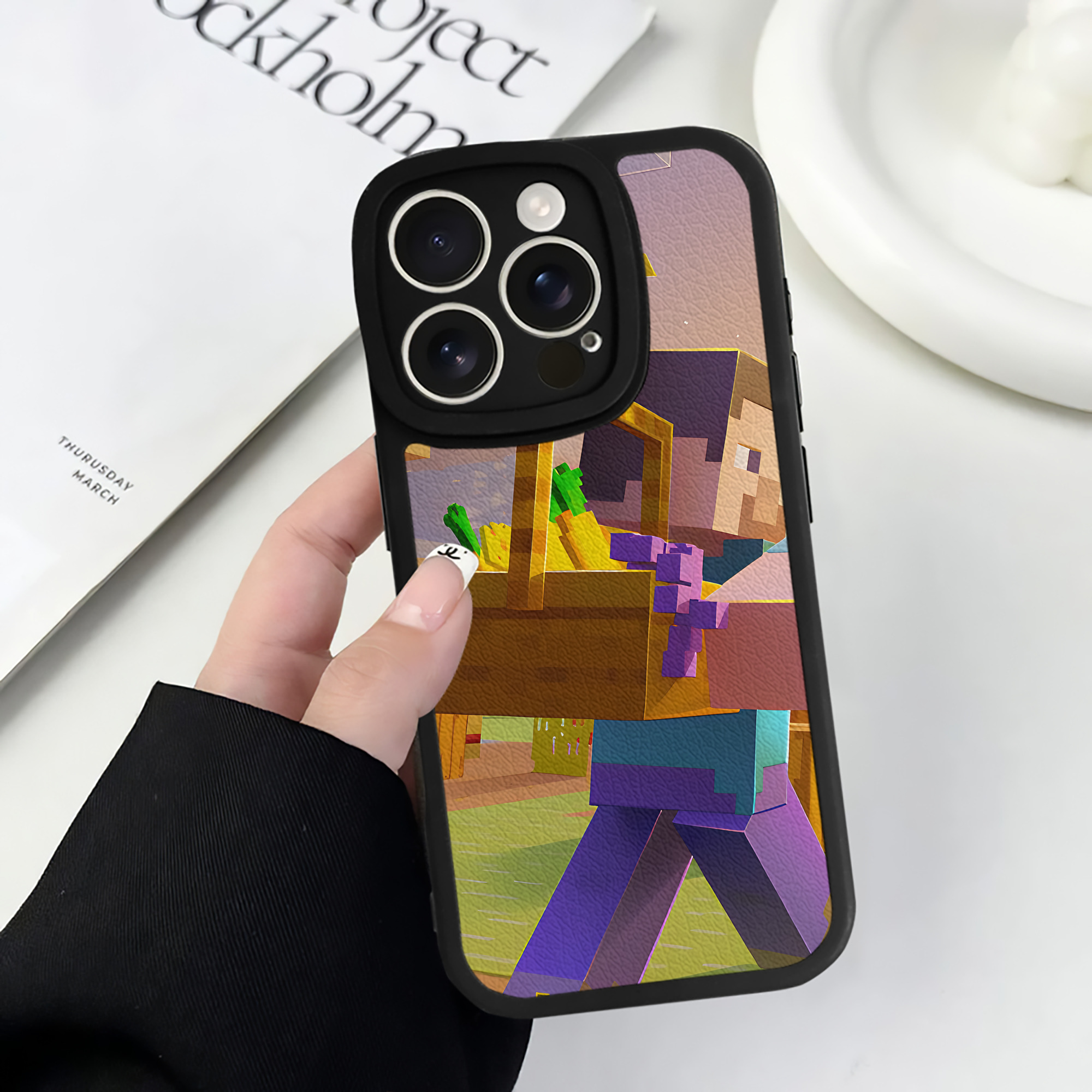 （画像用） マインクラフト ブロックの世界 Minecraft MC Block world 【iPhone 16シリーズ対応】シリコンスマホケース（レザー調） 材質：シリコン